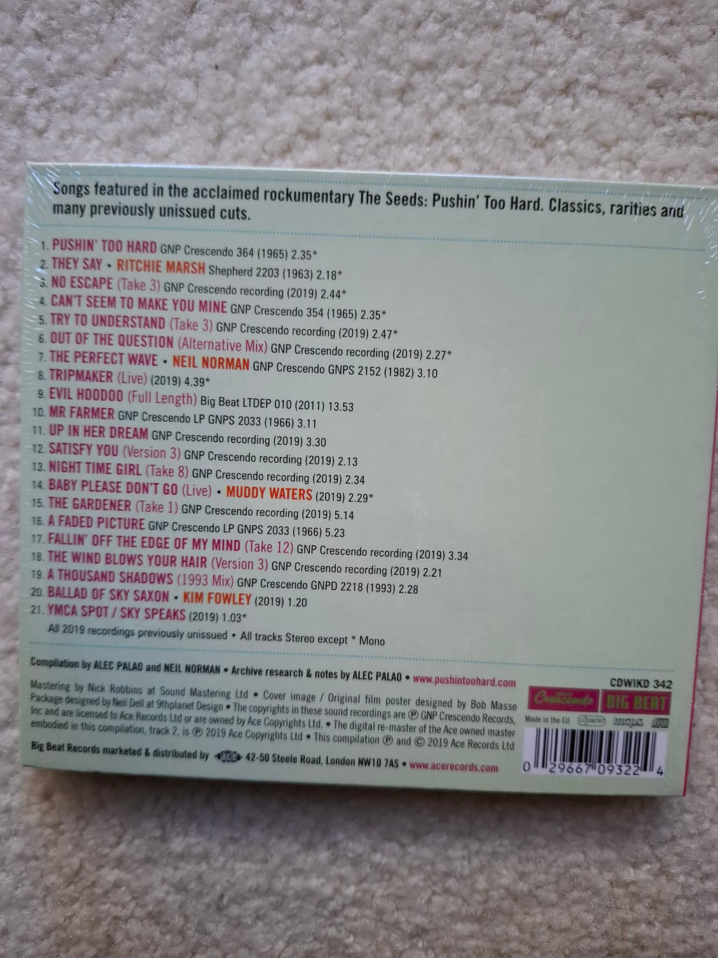 The Seeds - Pushin' Too Hard Original Soundtrack CD