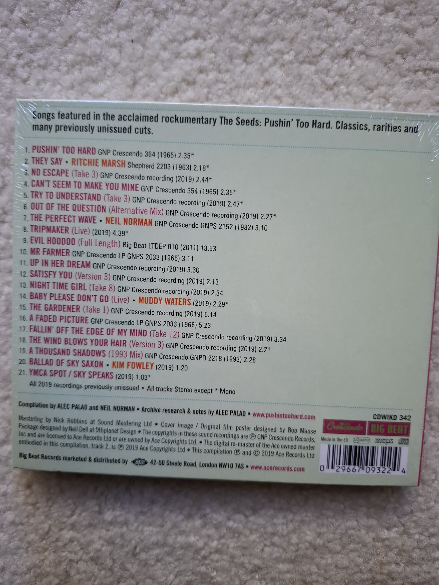The Seeds - Pushin' Too Hard Original Soundtrack CD